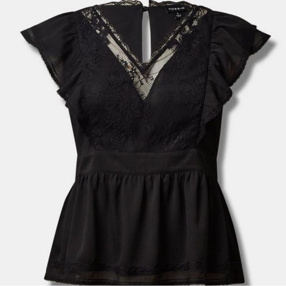 Torrid Crinkle Chiffon Peplum Lace Ruffle Sleeve Top size 3x - Picture 4 of 4